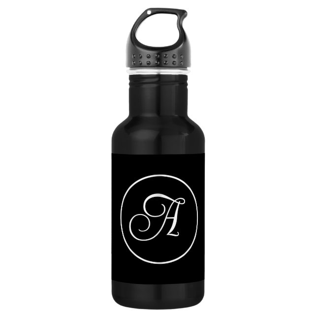 Botella De Agua Personalizado Masculina Negra Monograma Moderno Mi (Anverso)