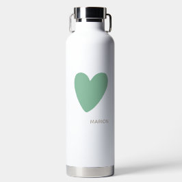 Botella De Agua Personalizado Mint Seafoam Mint Green White Heart 