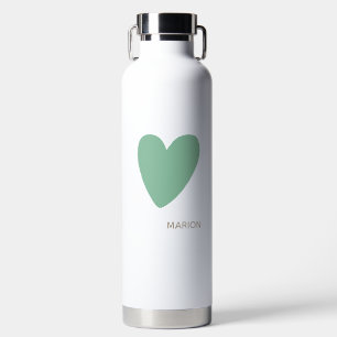 Botella De Agua Personalizado Mint Seafoam Mint Green White Heart 