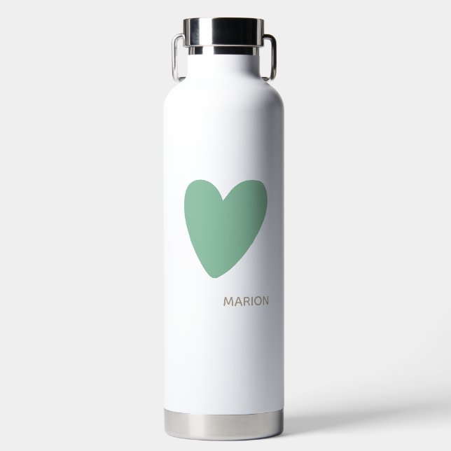 Botella De Agua Personalizado Mint Seafoam Mint Green White Heart  (Delantero)