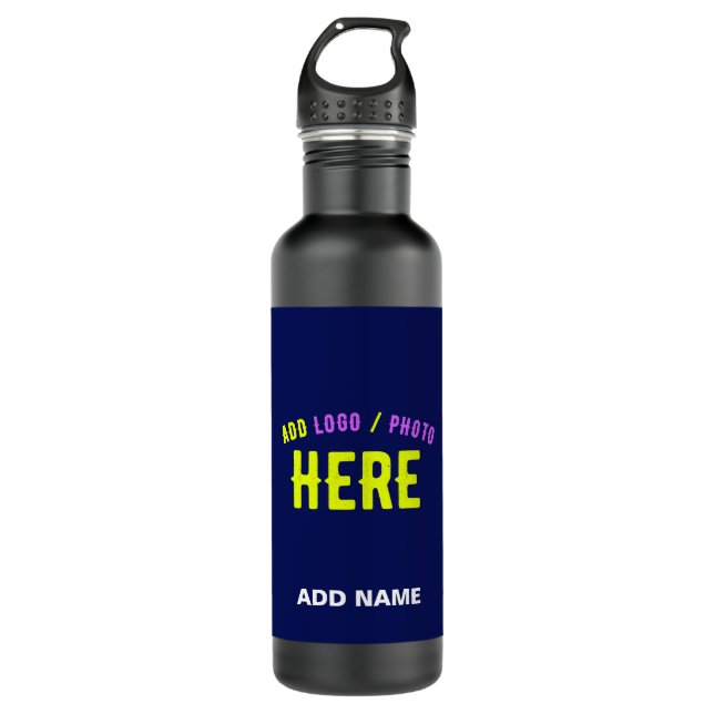 BOTELLA DE AGUA PERSONALIZADO MODERNO ELEGANTE NAVY AZUL VERIFICAD (Anverso)