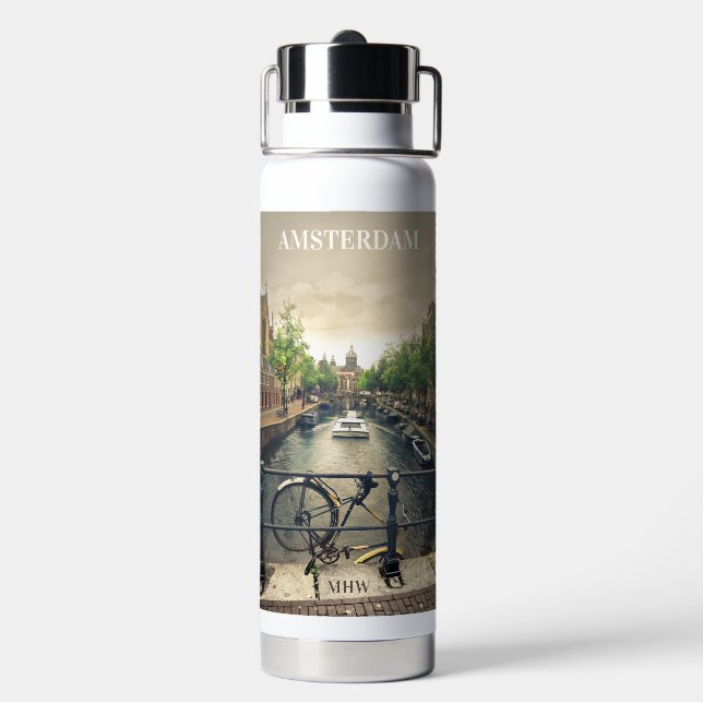 Botella De Agua Personalizado Monograma Amsterdam (Reverso)