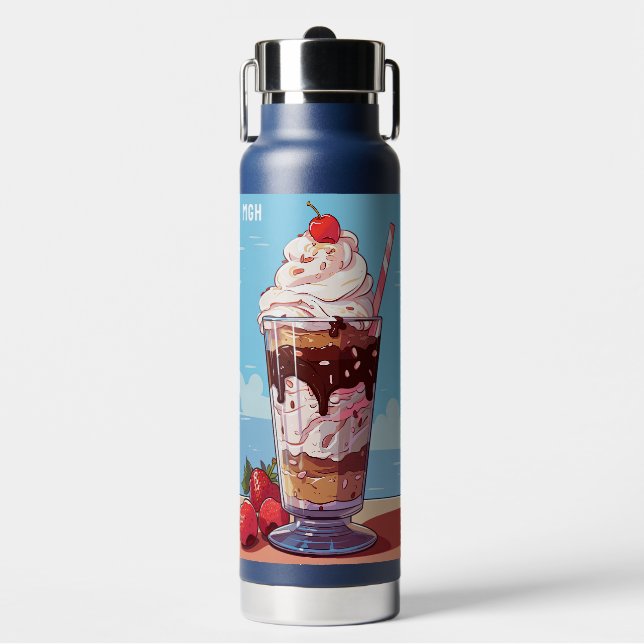 Botella De Agua Personalizado Monograma Ice Cream Sundae (Frente)