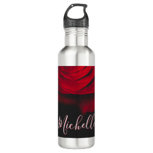 Botella De Agua Personalizado monograma rojo rosa vintage fotograf