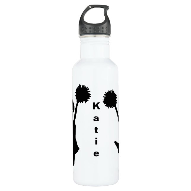 Botella De Agua Personalizado negro de la animadora (Anverso)