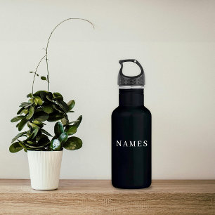 Botella De Agua Personalizado negro simple Añadir su nombre elegan