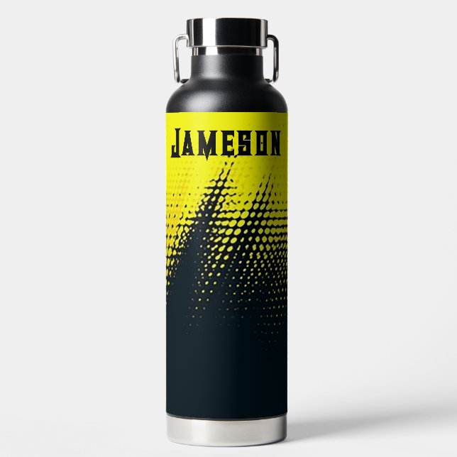 Botella De Agua Personalizado Negro y Amarillo (Delantero)