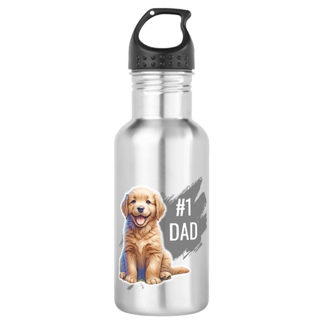 Botella De Agua Personalizado número uno papá cachorro perro (Anverso)