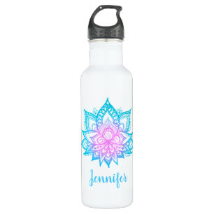 Botella De Agua Personalizado Pastel Lotus Flower Custom Name Yoga