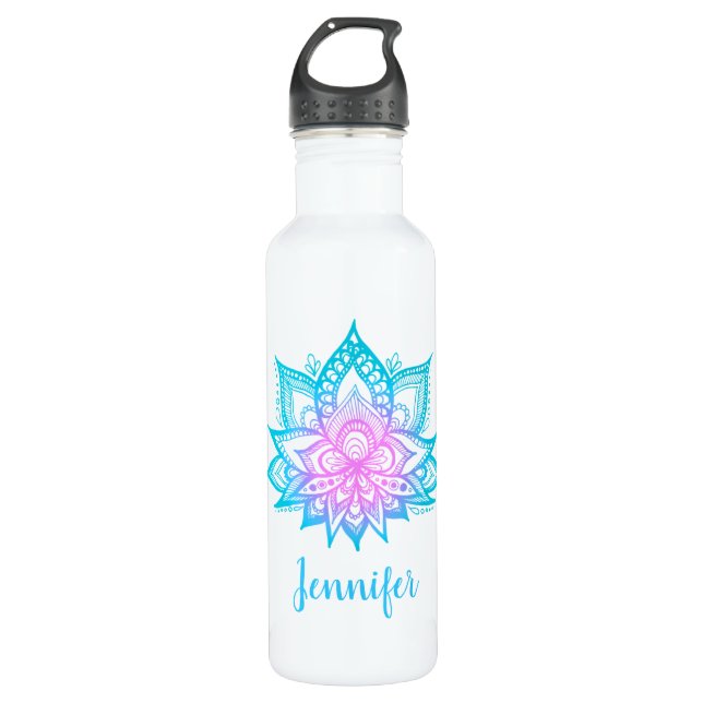 Botella De Agua Personalizado Pastel Lotus Flower Custom Name Yoga (Anverso)