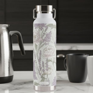 Botella De Agua Personalizado Pastel Peonía Lavanda