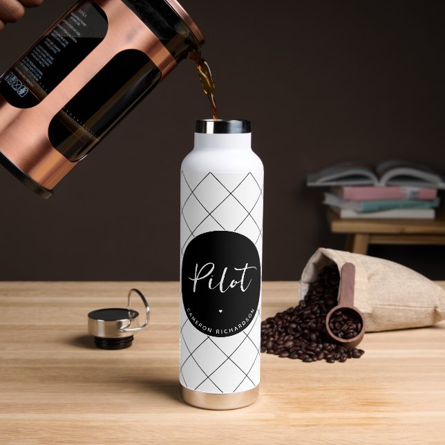 Botella De Agua Personalizado Piloto de graduación de la Escuela d (Café)