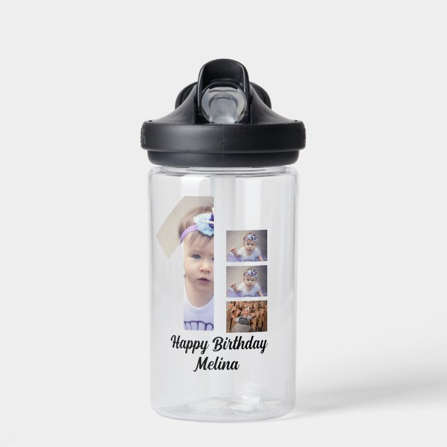 Botella De Agua Personalizado Primer cumpleaños del bebé 4 Collaje (Delante)