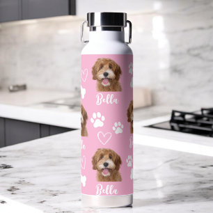 Botella De Agua Personalizado rosado Love Paw Print Dog Lover Masc