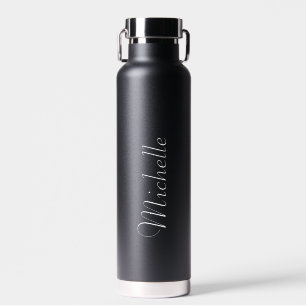 Botella De Agua Personalizado Script de tu nombre Bodas Negro 