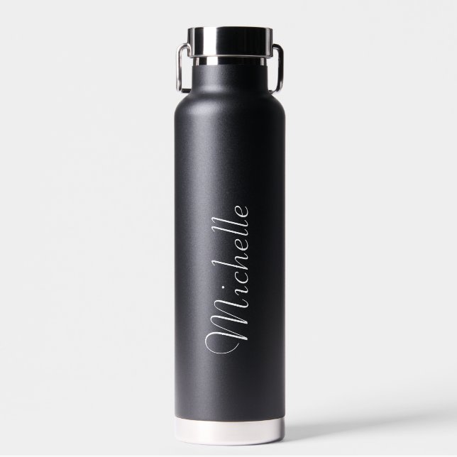 Botella De Agua Personalizado Script de tu nombre Bodas Negro  (Delantero)