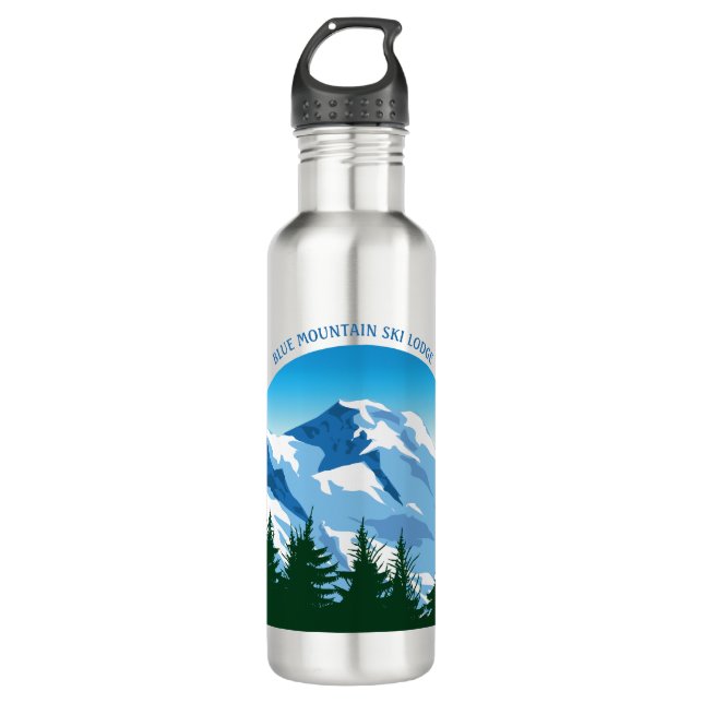Botella De Agua Personalizado Ski Lodge Winter Resort Snowy Mounta (Anverso)