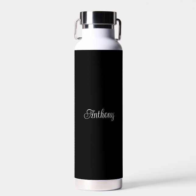 Botella De Agua Personalizado Su nombre Negro Script Boda Agua (Delantero)
