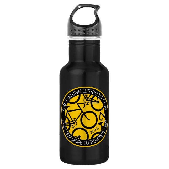 Botella De Agua Personalizado Texto Bicicleta Amarillo y Negro (Anverso)