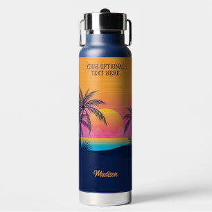 Botella De Agua Personalizado Texto Isla tropical Atardecer