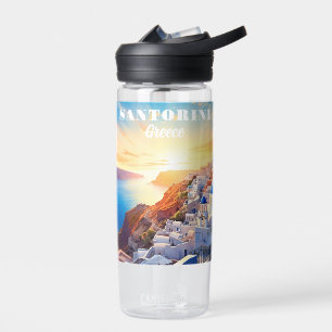 Botella De Agua Personalizado Texto Santorini Grecia Atardecer