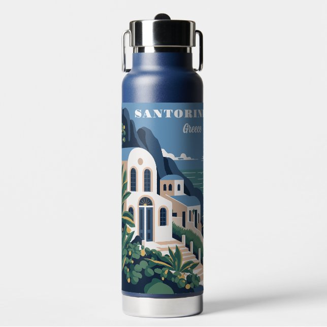 Botella De Agua Personalizado Textos Santorini Grecia (Frente)