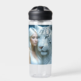 Botella De Agua Personalizado tigre blanco místico y mujer