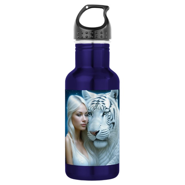 Botella De Agua Personalizado tigre blanco místico y mujer (Anverso)