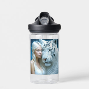 Botella De Agua Personalizado tigre blanco místico y mujer