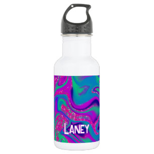 Botella De Agua Personalizado Vibrante Rosa Verde azulado Purpurin