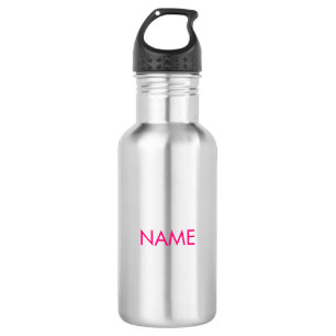 Botella De Agua Personalizar con nombre, texto minimalista fucsia