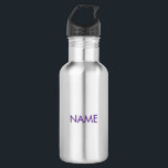 Botella De Agua Personalizar con nombre, texto minimalista púrpura<br><div class="desc">Personalizar con nombre,  texto minimalista botella de agua de acero inoxidable morado</div>