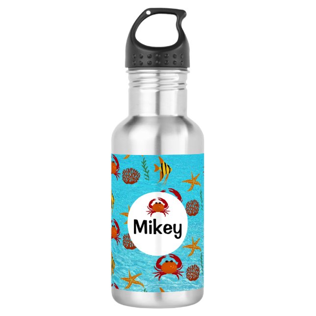 Botella De Agua Personalizar niños bajo el agua con peces (Anverso)