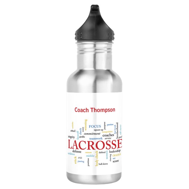 Botella De Agua Personalizar Nombre Lacrosse Coach Gracias Palabra (Derecha)