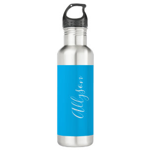 Botella De Agua Personalizar nombre vertical, guión blanco, azul c