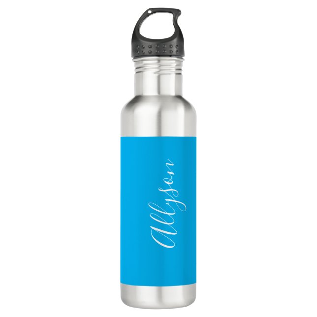 Botella De Agua Personalizar nombre vertical, guión blanco, azul c (Anverso)