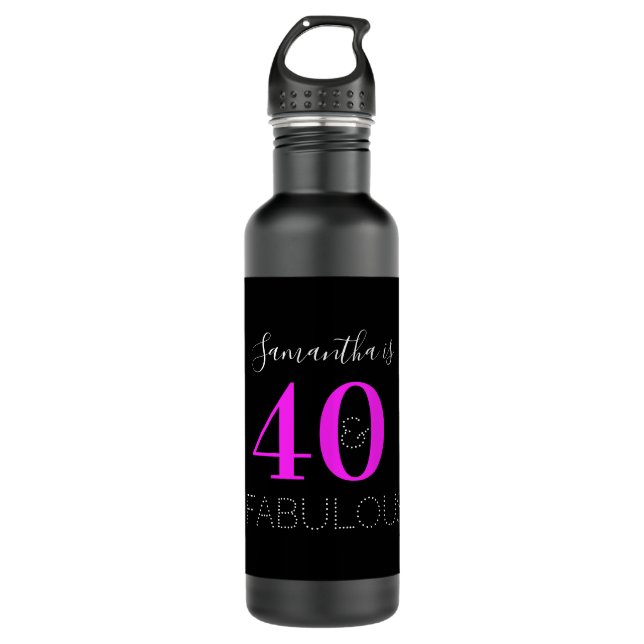 Botella De Agua Personalized 40th Birthday 40 Fabulous Neon Pink (Anverso)