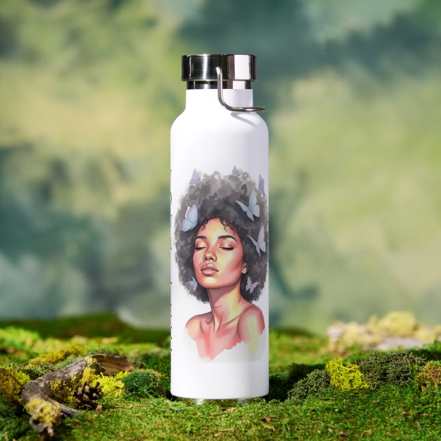 Botella De Agua Personalized Afro Beauty Portrait  Water Bottle (Al aire libre (girado))