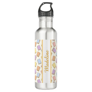 Botella De Agua Personalized Bookish Girly Cute Cream Name Pink