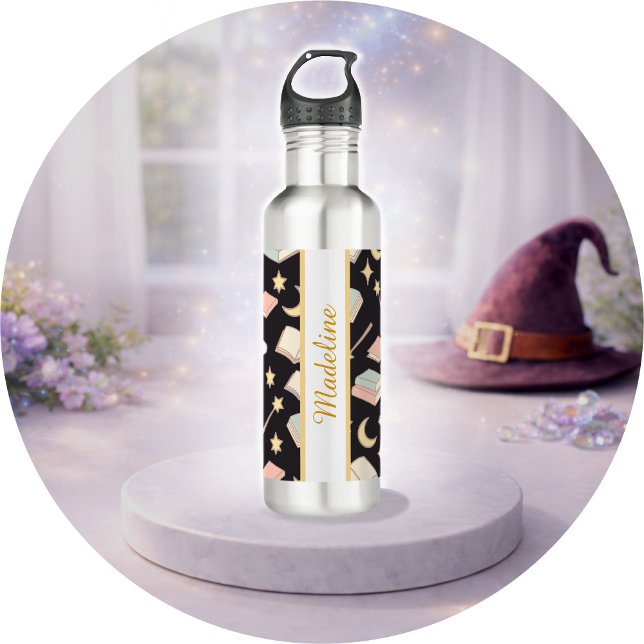Botella De Agua Personalized Bookish Girly Cute Dark Magic Name (Subido por el creador)