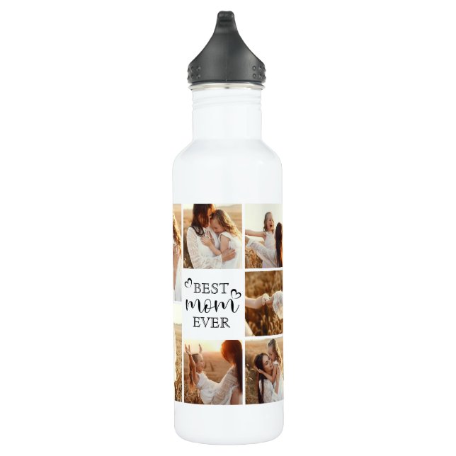 Botella De Agua Personalized Elegant Best Mom Custom Photo Collage (Derecha)