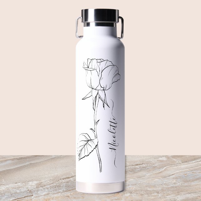 Botella De Agua Personalized Floral Flower Name Elegant Script (Subido por el creador)
