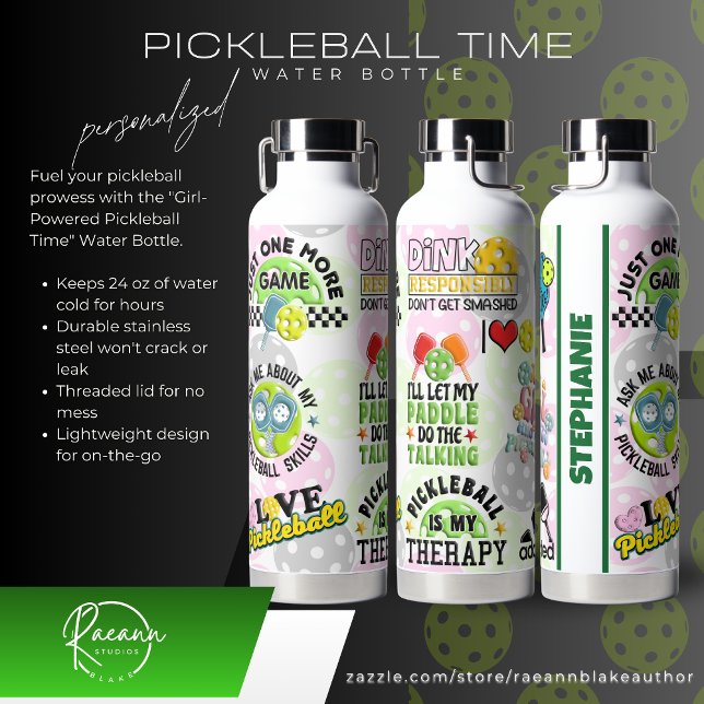 Botella De Agua Personalized "Girl-Powered Pickleball Time" (Subido por el creador)