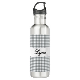 Botella De Agua Personalized Gray Gingham Pattern & Custom Name