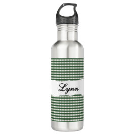 Botella De Agua Personalized Green Gingham Pattern & Custom Name
