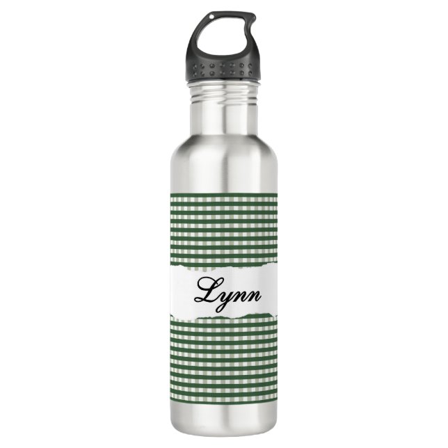 Botella De Agua Personalized Green Gingham Pattern & Custom Name (Anverso)