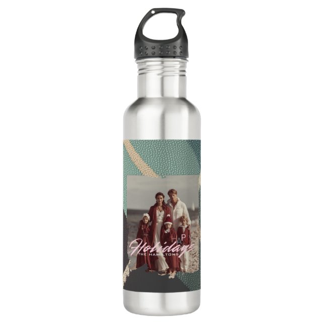 Botella De Agua  Personalized happy holidays family photo water (Anverso)