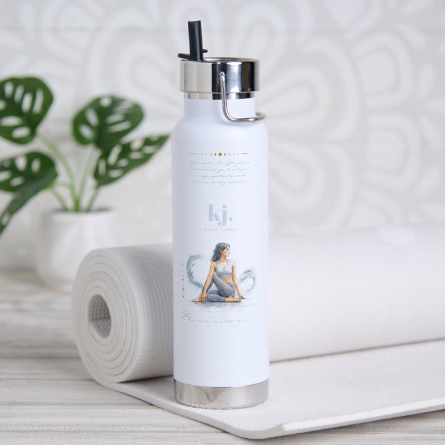 Botella De Agua Personalized Illustrated Aquarius Zodiac Quote (Yoga (girado))