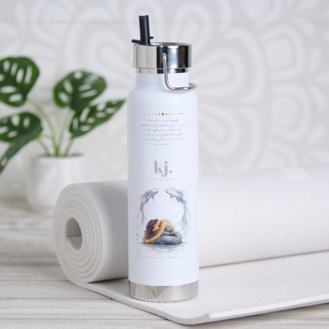 Botella De Agua Personalized Illustrated Pisces Zodiac Quote (Yoga (girado))