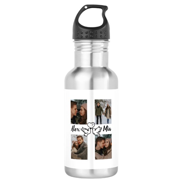 Botella De Agua Personalized Love Photo Collage Water Bottle (Anverso)